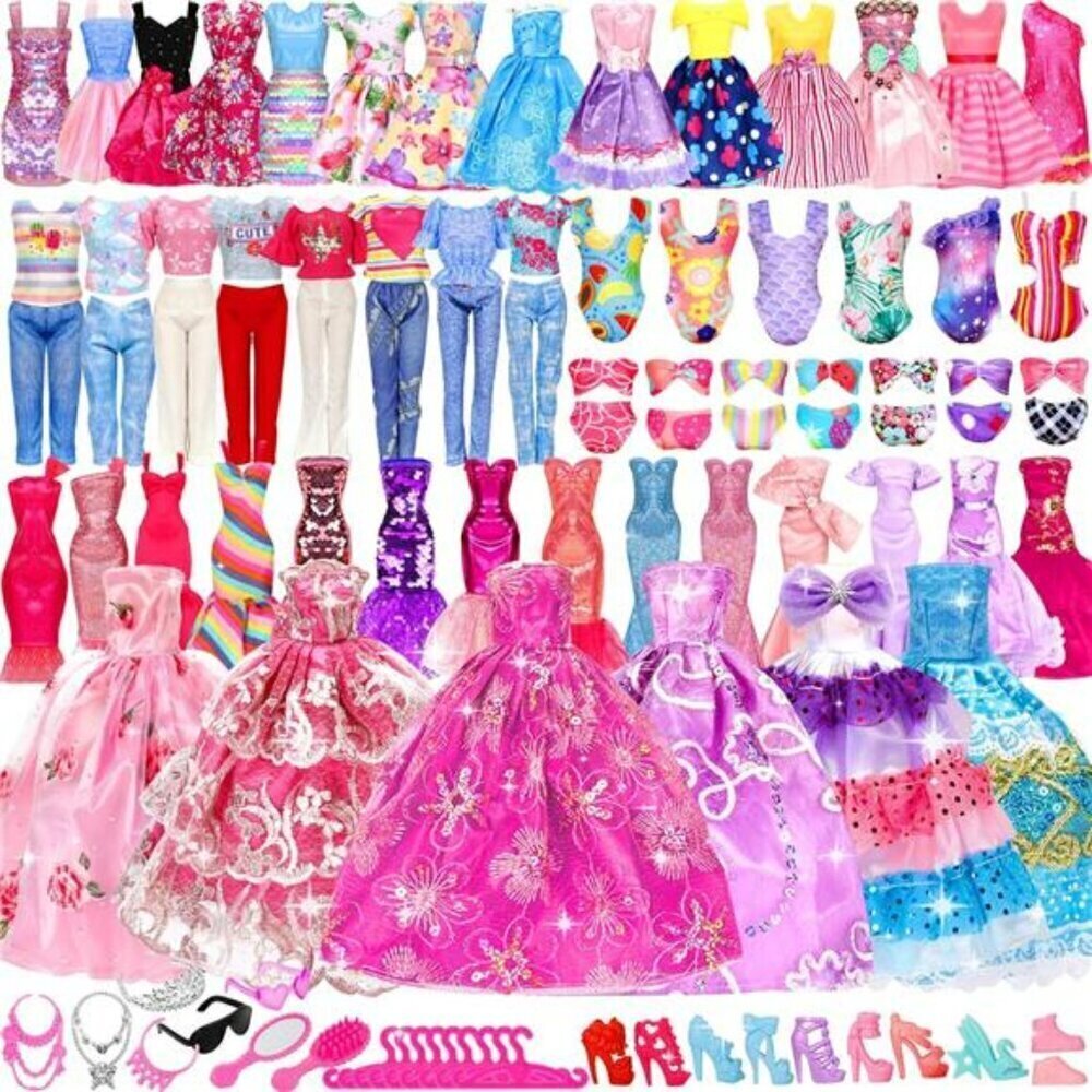 71 Pcs Doll Clothes Set Wedding Dresses Swimsuits Shoes Fits 11.5 Inch Doll
